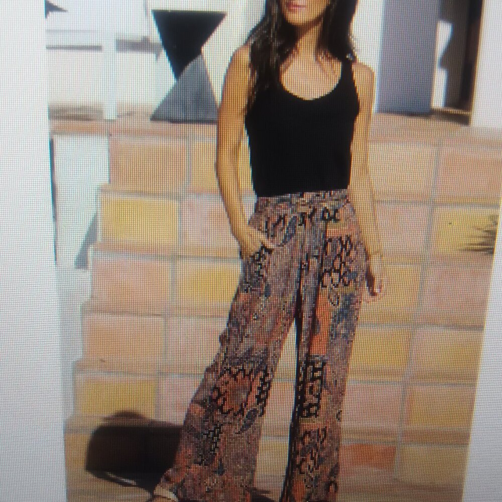 A new pair of paisley printed wide leg pants.